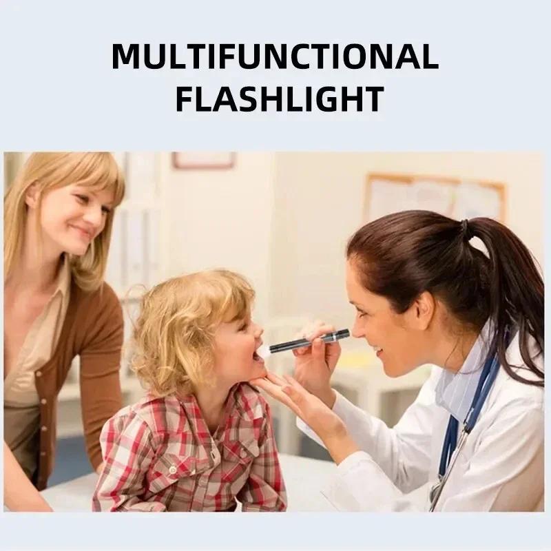 LED 3 Light Source Mini Flashlight with Built-in Battery, USB Charging, Household Use with Pen Clip, Portable Medical Pen Light