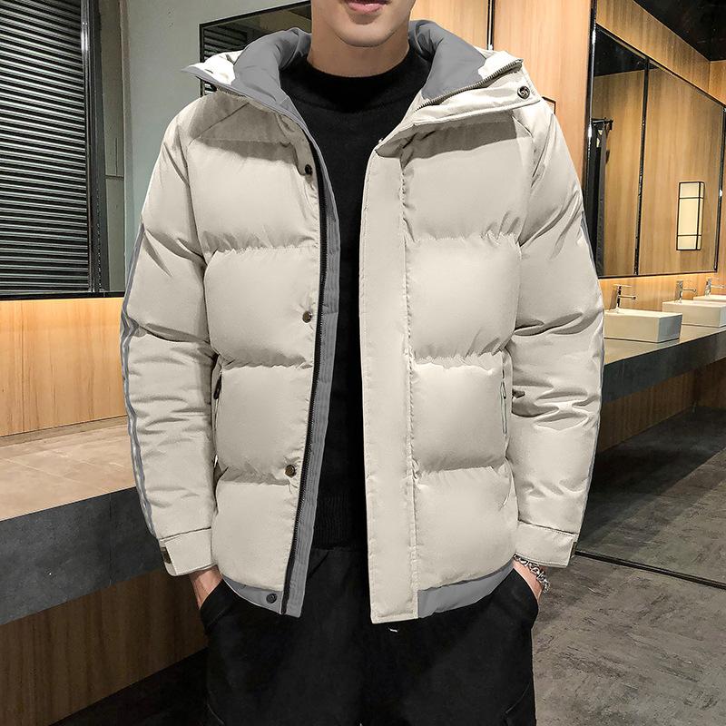 Хлопковая одежда Мужская зимняя толстовка с капюшоном в полоску свободного кроя Утолщенная хлопковая куртка Тренд Хлебная одежда Хлопковое пальто Куртка Мужская