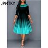 JPNTKY Women's Fashion Summer Spring Solid Color Print 2/1 Sleeve O-Neck Casual Dresses