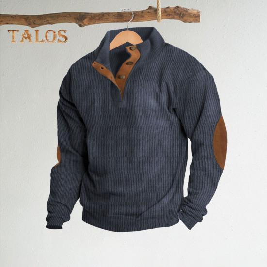 Весна Осень Мужской Топ Цветные Блоки Лоскутная Ретро Стиль Полуоткрытый Воротник-стойка Толстовка Плюс Размер Свободный Длинные Рукава Топ Повседневная Жизнь Офис И Отдых