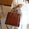 Vegetable Tanned Top Layer Cowhide Tote Bag Textured Single Shoulder Crossbody Genuine Leather Vintage Bag Large Capacity Handbag
