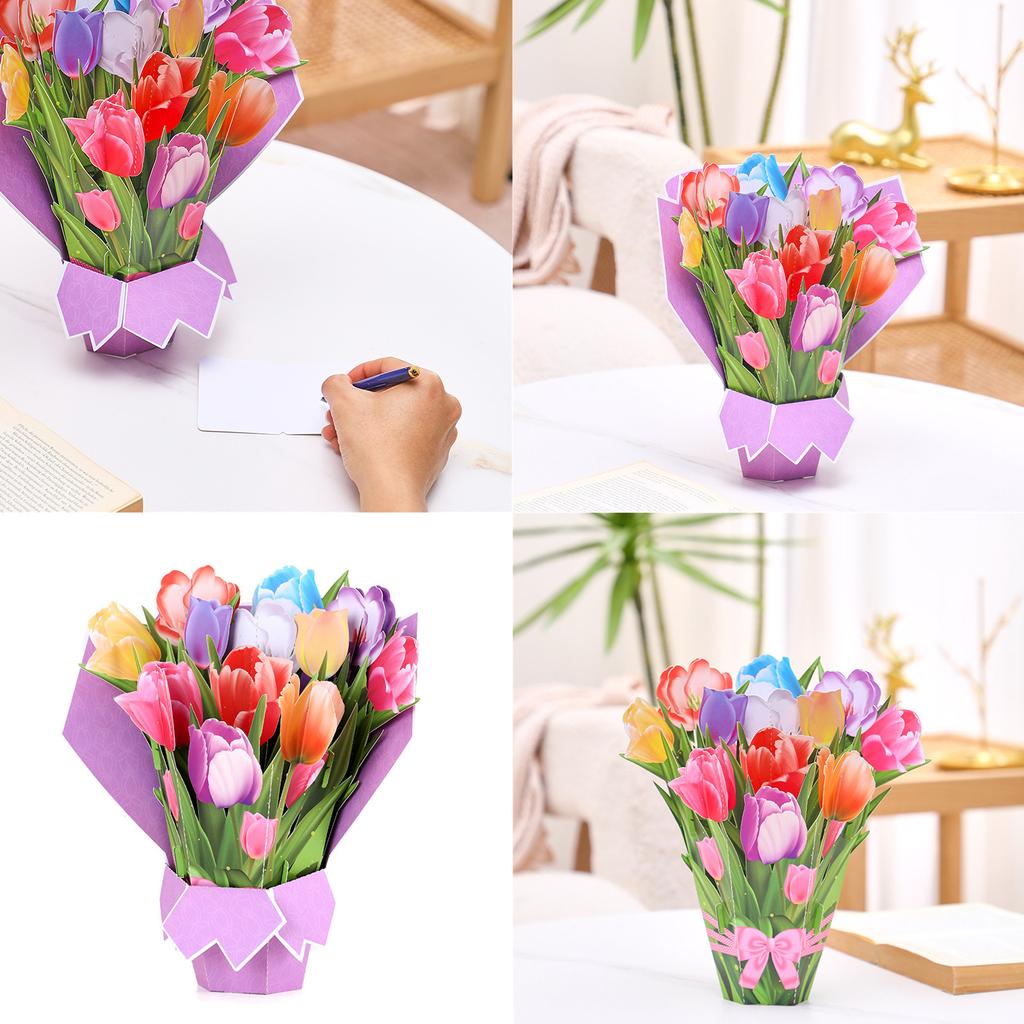 Flower Pop Up Cards Flower Bouquet 3D Popup Greeting Cards with Blank Note Card and Envelope for Mother's Day Birthday
