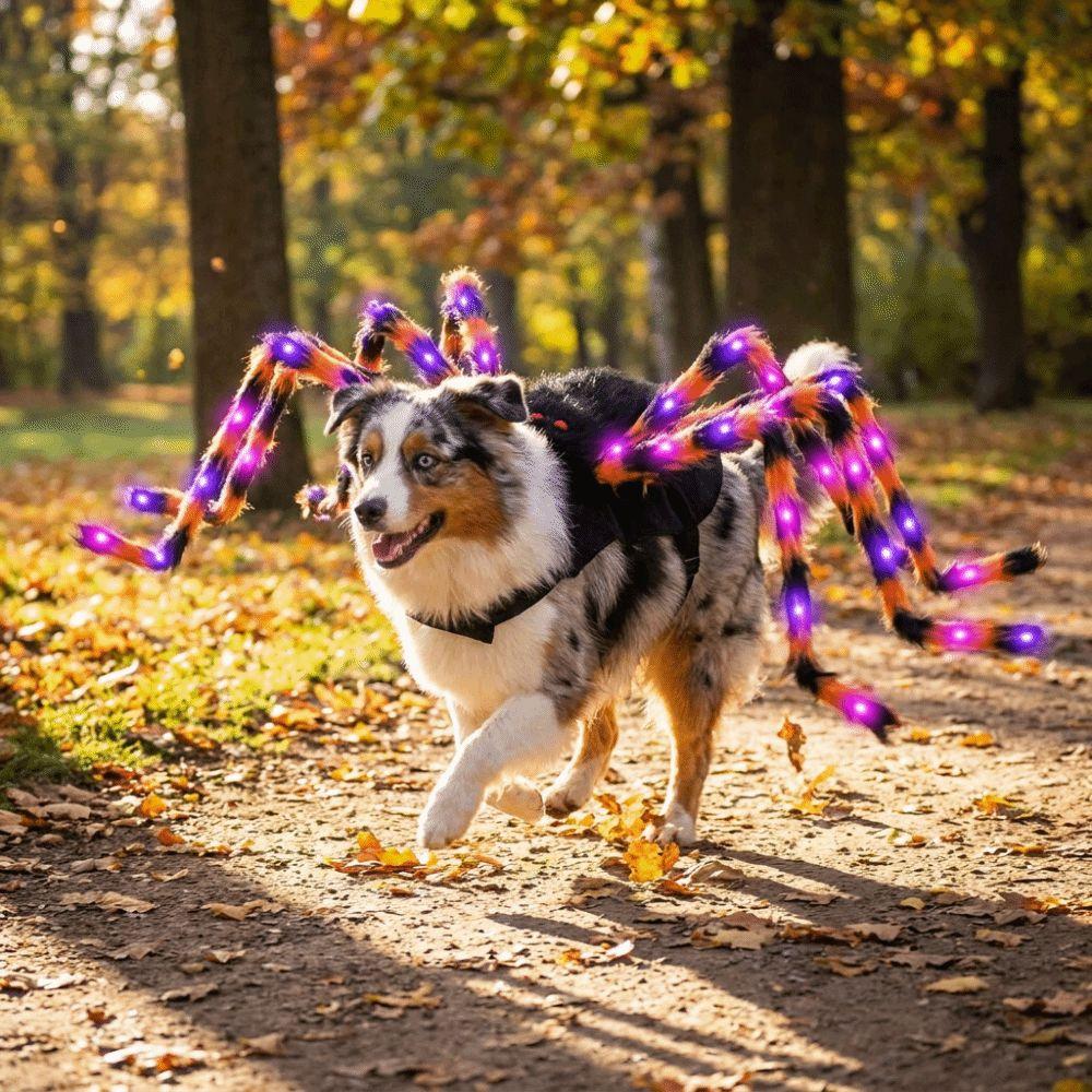 LED Purple Lights Halloween Pet Spider Costume Furry Pet Cosplay Costume  Halloween Party