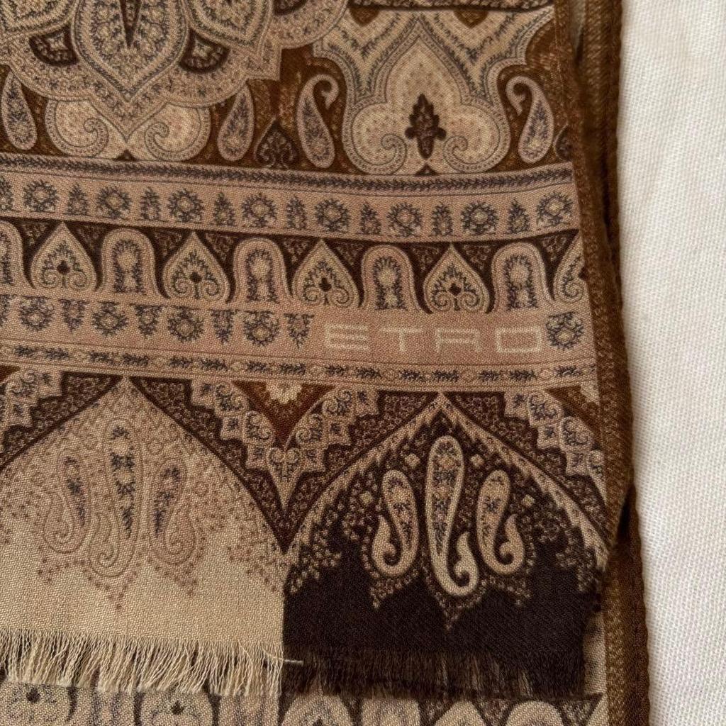 Б/у с биркой Etro Шелковая смесовая шаль Пейсли Коричневые тона Италия