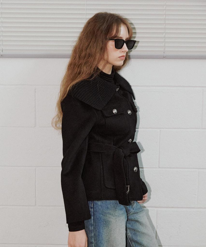 Brillemonths Handmade Knit Half Coat [Black]