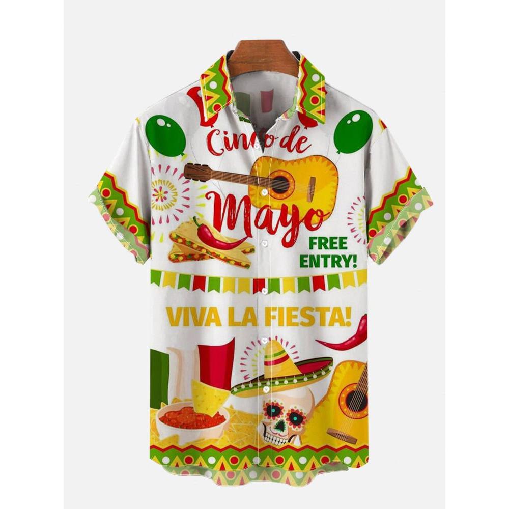 Men's Shirts Mexican Style Skull Pattern 3D Print Tops New Summer Casual Fashion Beach Party Tops Short Sleeves Men Clothing