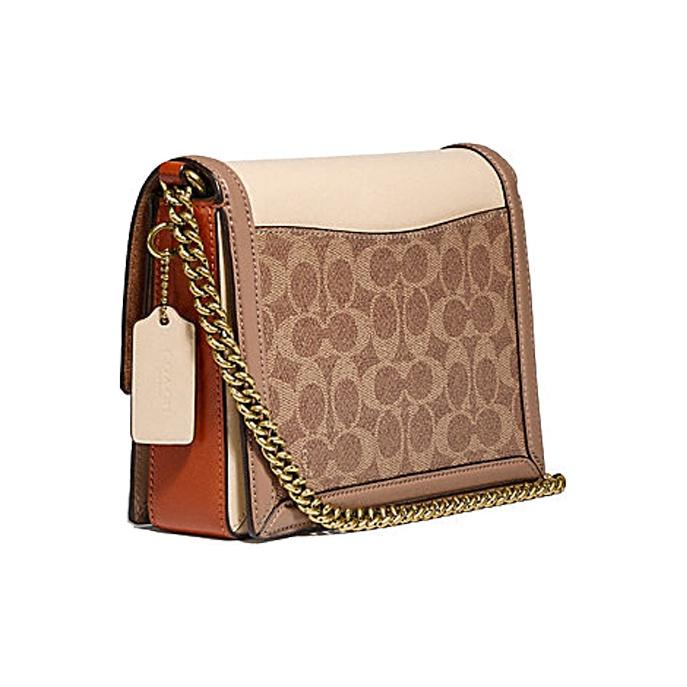 Coach Hutton Color Block Lock Closure Leather Small Square Chain Bag Women Bags Brown White C2795-B4SD2