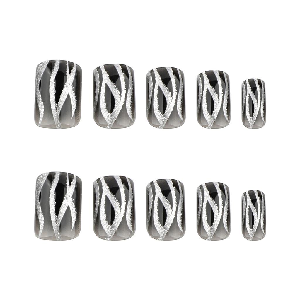 24 шт. квадратных накладных ногтей с черным градиентом, акриловые накладные ногти с блестками, полное покрытие, наклеенные на ногти