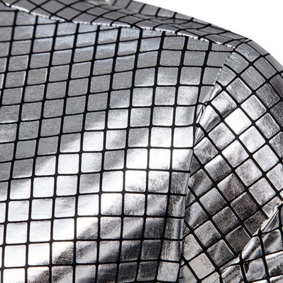 Мужская клубная рубашка с глянцевым отложным воротником и длинными рукавами, однобортная однобортная рубашка свободного покроя с пуговицами, костюм средней длины для сценического шоу