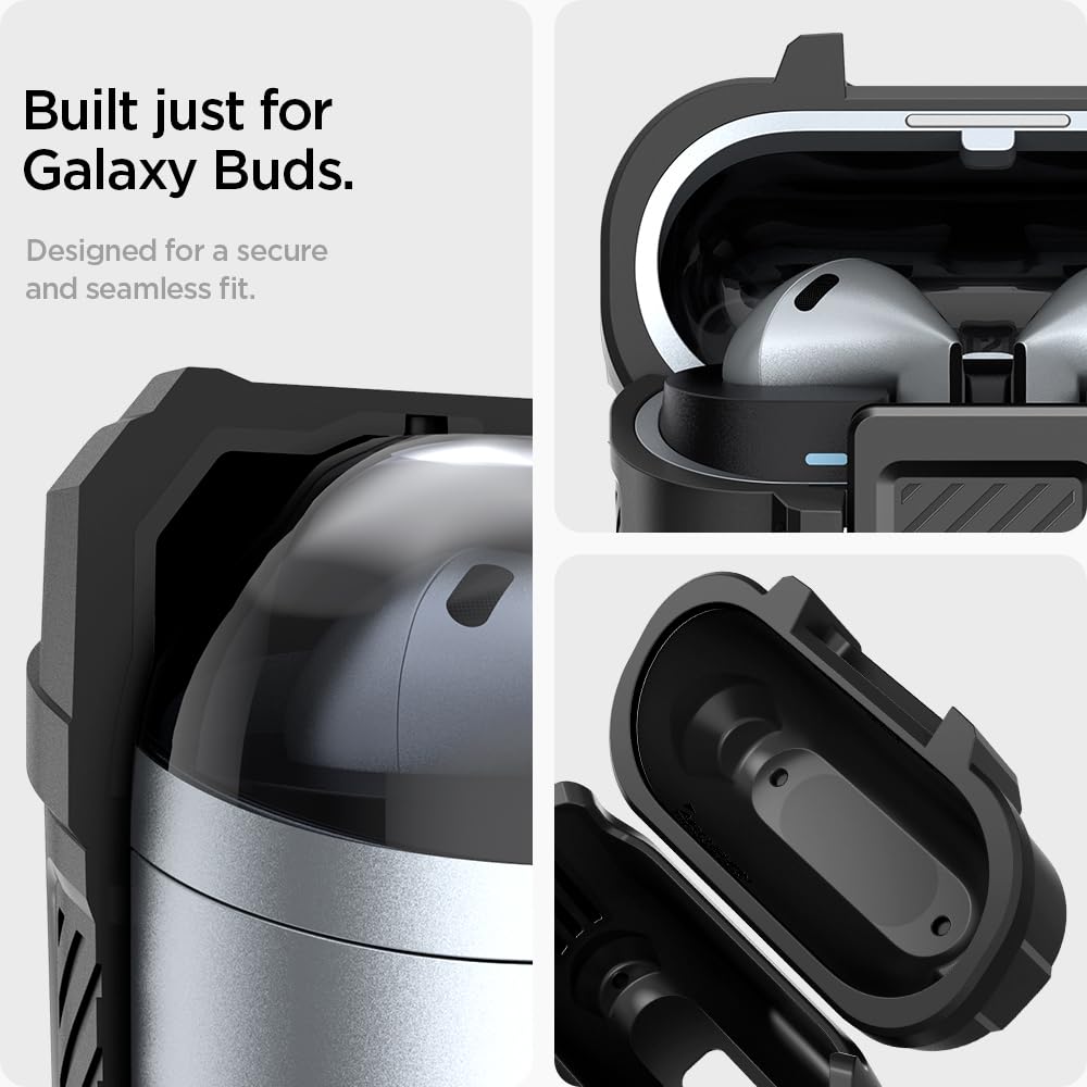 Spigen Galaxy Buds 3 3 Функция блокировки чехла Беспроводная зарядка Защита от потери с карабином Интегрированный противоударный чехол Поглощение ударов Зарядный индикатор