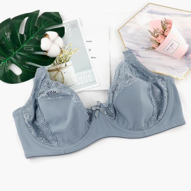Французский цветочный дизайн Женский бюстгальтер полной чашки большого размера Тонкое дышащее однослойное кружевное нижнее белье со стальной поддержкой