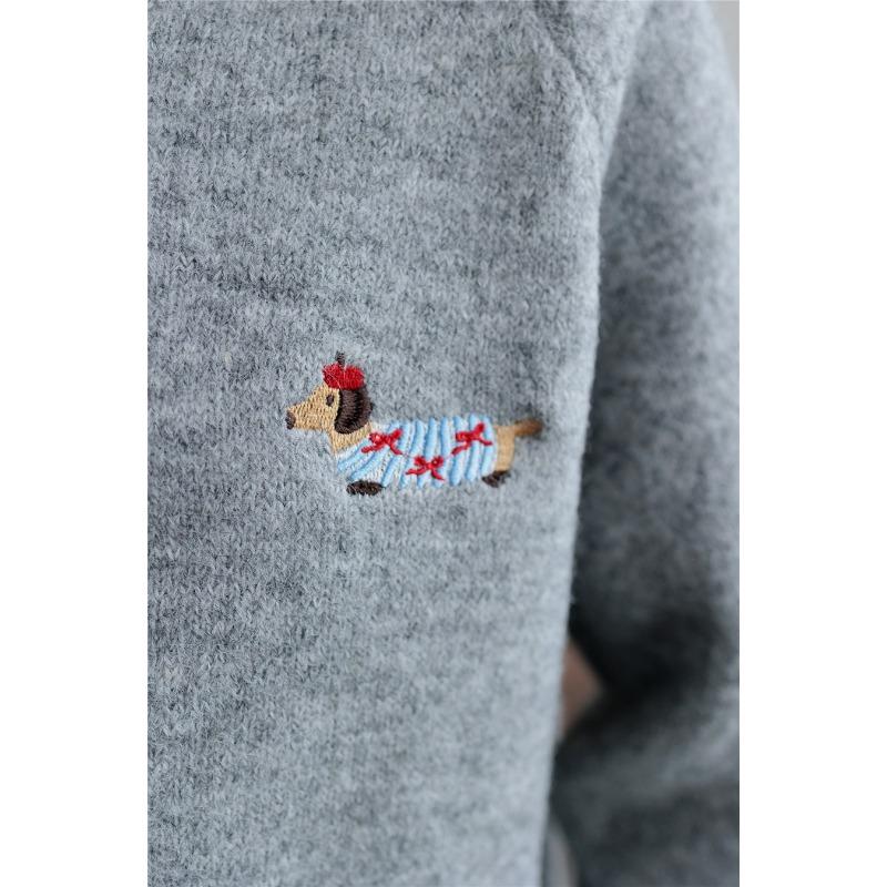 Женский осенне-зимний свитер с круглым вырезом и длинными рукавами с вышивкой в виде щенка