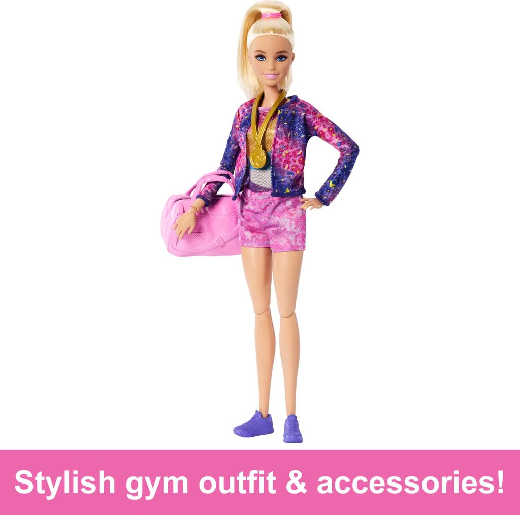 Barbie Career Playset Gymnastics Set Blonde Gymnastics Fashion Doll C Clip for Flip Action Balance Beam Warm Up Suit Accessories &