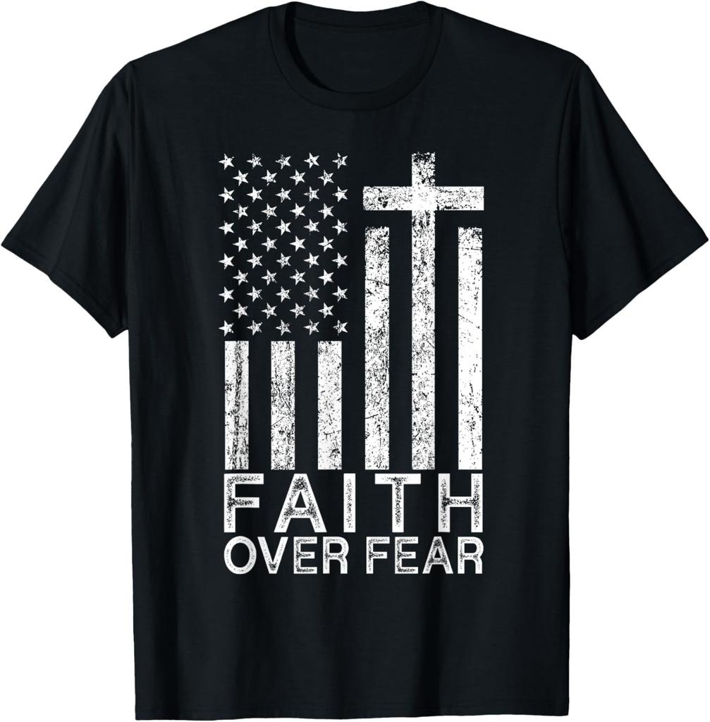 America Pride US Flag Faith Over Fear Christian Cross Jesus T-Shirt