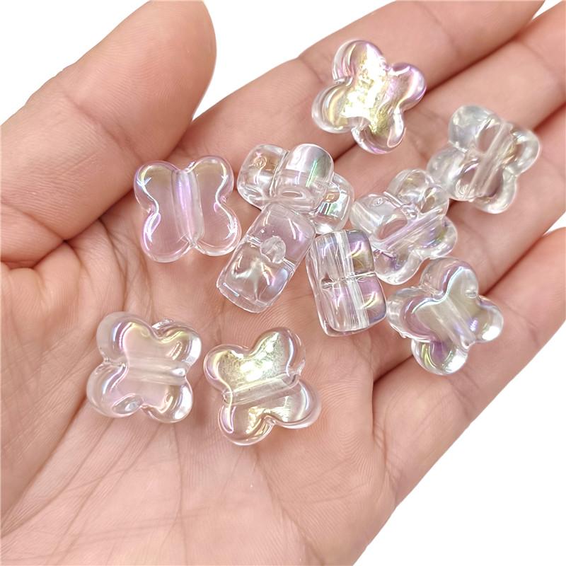 High Quality 10pcs Bracelet Necklace Creative Beaded Material Magic Color Highlighting Transparent UV Plated Four-petal Flower Loose Beads