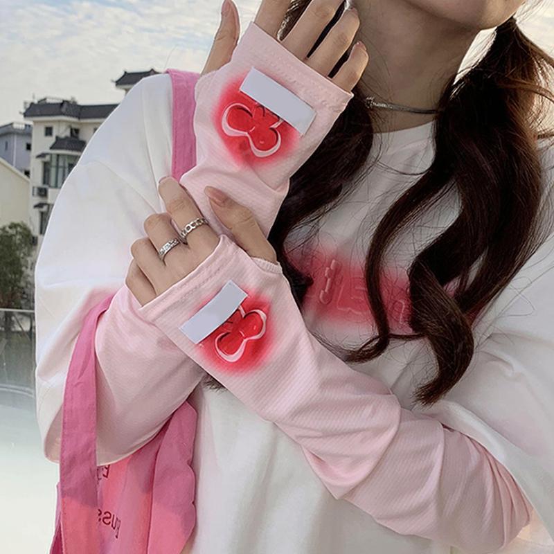 Солнцезащитные рукава Ice для женщин Милый стиль Свободные перчатки Ice Silk рукава