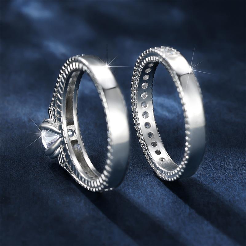 Роскошный женский комплект колец с белыми кристаллами, очаровательные серебряные обручальные кольца с камнями для женщин, обручальное кольцо с цирконом для невесты