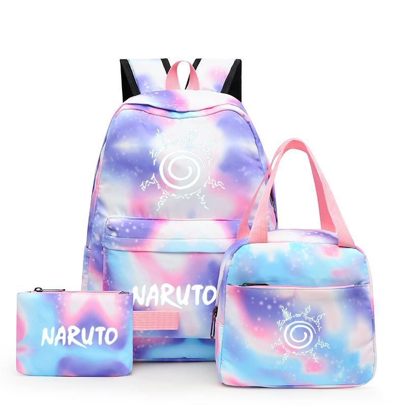 Наруто аниме 3 шт./компл. Холст Сумка для обеда Рюкзак для мальчиков Студенческие сумки для ноутбука Набор Детская сумка для ручек Снова в школу Рюкзак для девочки