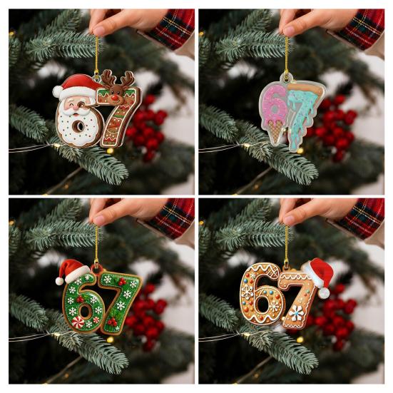 67 Funny Christmas Ornaments 2025 Handmade Santa Ornament Six Seven Meme Decoration Rearview Mirror Holiday Gift Decor