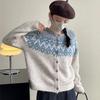 Spring Autumn Color Matching Knitted Sweater Vintage Printing Short Cardigan Jacket Loose Crew Neck Korean Casual Sweaters Women