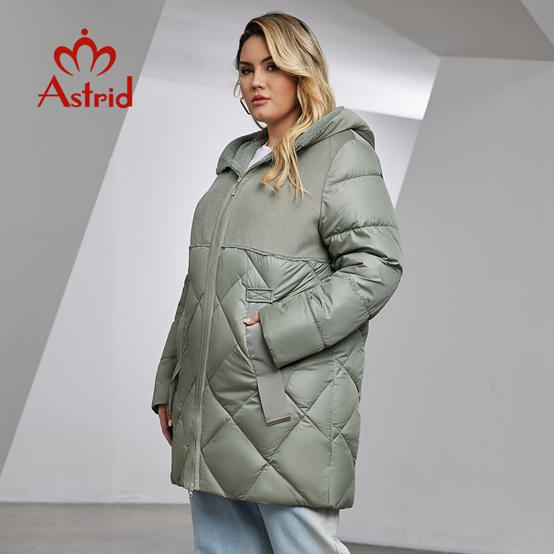 Astrid Женская зимняя куртка 2023, женская парка больших размеров, длинные био-пуховики, стеганое пальто с плотным флисовым дизайном и капюшоном