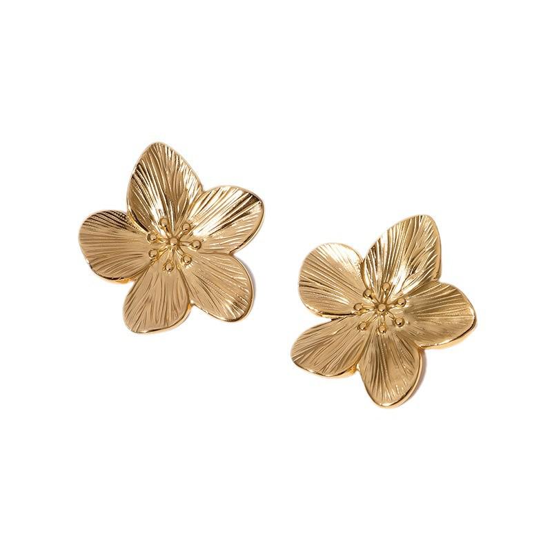 Retro Stainless Steel Floral Stud Earrings – Advanced Design, Non-fading, Versatile, for Women