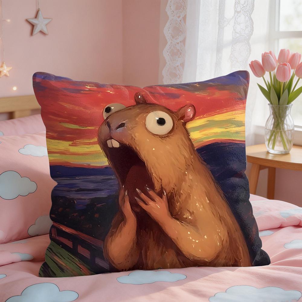 Подушка с принтом 'Shout Art Funny Animals' Шелковистый короткий плюш Невидимая молния Пылезащитный чехол для диванной подушки Для домашнего декора