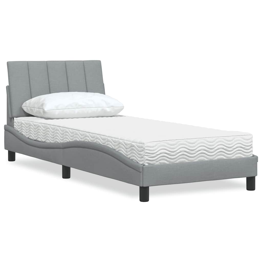 Bed with Mattress Hanko Light Grey 80 x 200 cm Fabric