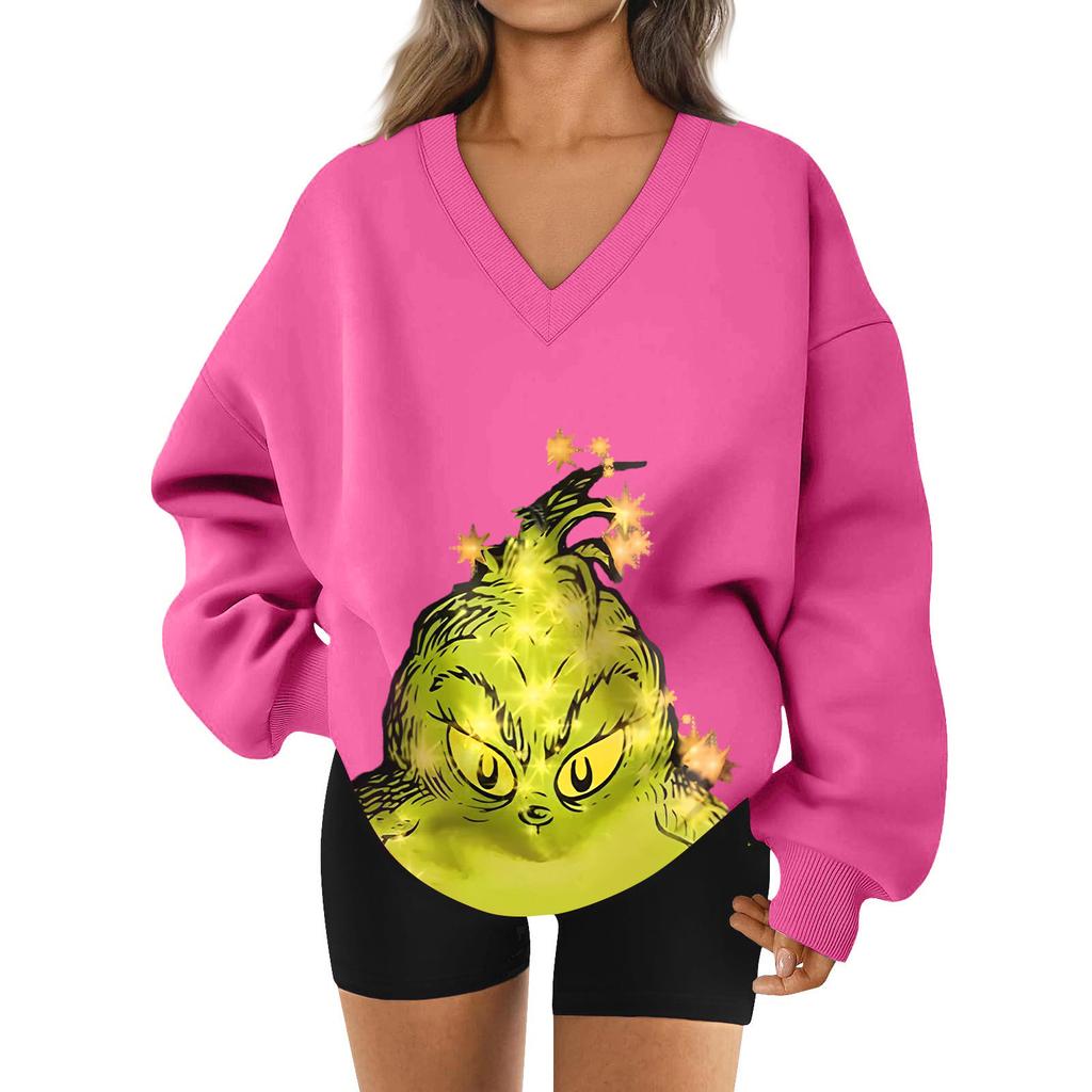 Women's Loose And Comfortable Letter V-neck Sportswear Long-sleeved Sweatshirt Daily Matching Clothes