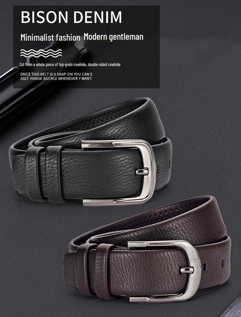 Мужской ремень из натуральной кожи с пряжкой-штифтом, узор личи, ширина 3,8 см, модный и универсальный для джинсов