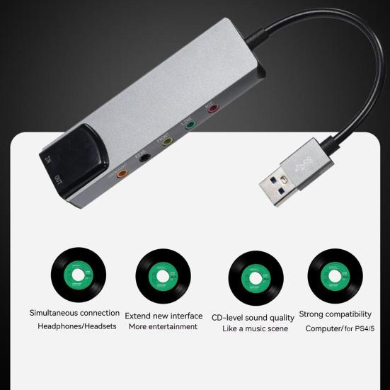 Звуковая карта USB-оптоволокно SPDIF Звуковая карта Компьютер Внешняя многофункциональная звуковая карта Поддержка AC-3 для DTS-совместимой звуковой дорожки 5.1