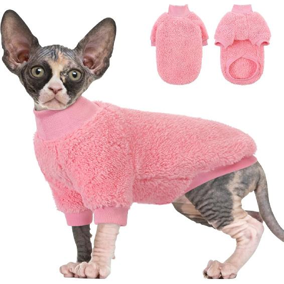 SUNFURA Sphynx Cat Sweater, Hairless Cats Turtleneck Pullover Kitten Sweaters for Cats Only, Warm and Soft Cat Pajamas Shirt with Sleeves Pet Winter
