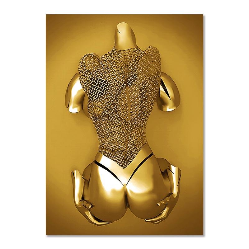Металлическая фигурка, статуя, художественная картина на холсте, Золотая современная скульптура для влюбленных, постер и принт, настенные панно для гостиной, домашний декор
