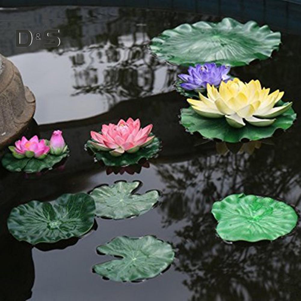 Blooming Bouquet Artificial Floating Lotus Leaves Fake Foliage Plant Garden Pond Pool Decor