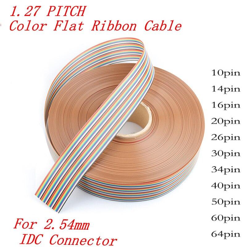 Cable Plano Tipo Cinta Idc FC, 1m De Ancho, 8-50 Pines, Color Arcoíris, 1,27mm, Conector FC IDC 2,54mm