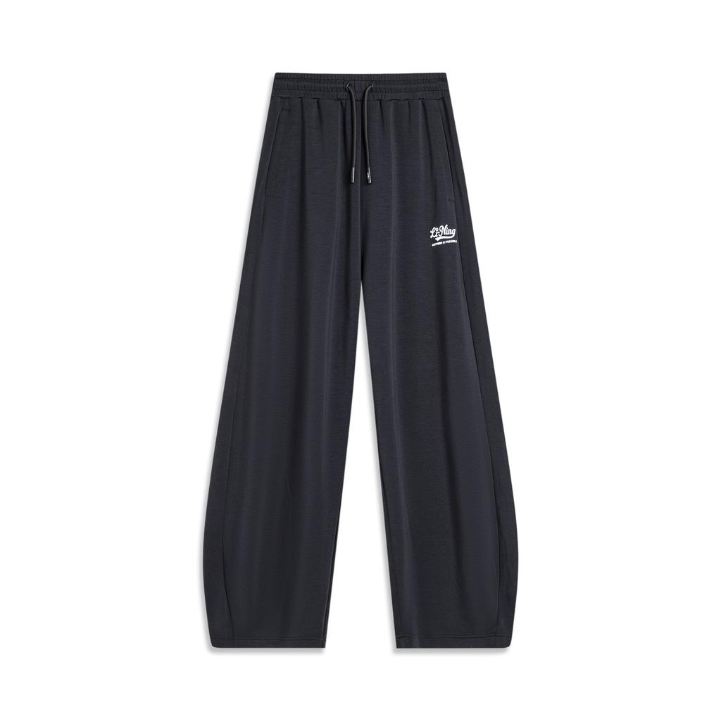 Li Ning Sports Lifestyle Series однотонные трикотажные спортивные брюки со средней талией и буквенным принтом, женские плавки, черные AKLU568-3