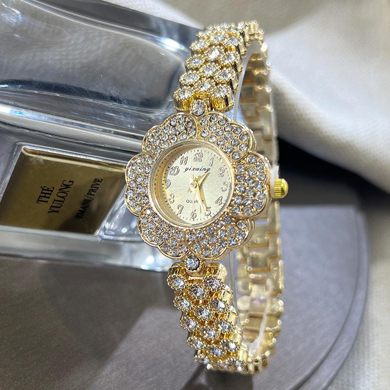 Винтажные часы с цветами для женщин, роскошные золотые со стразами, с браслетом из стальной полосы, дизайнерские женские кварцевые наручные часы, reloj