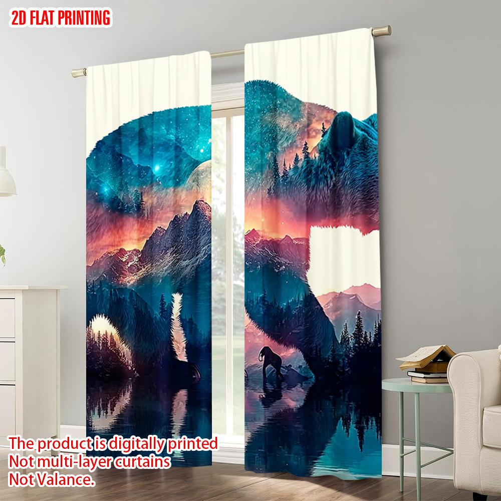 2pcs, plane printing Minimalist Curtains black bear Durable 100% Polyester Fabric (without rod) Decorations Inside Perfect for
