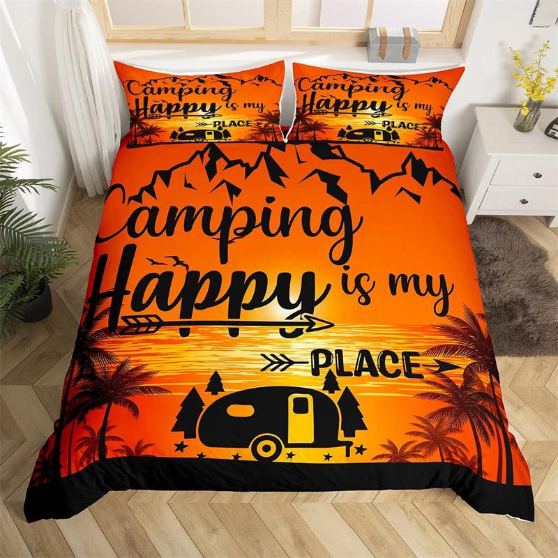 Пододеяльник для кемпинга из микрофибры Galaxy Stars Moon Happy Camping Одеяло для кемпинга Camper Truck Geometry Mountain Trees Комплект постельного белья