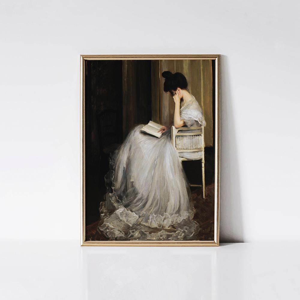 Винтажный портрет женщины, читающей интерьер, живопись, холст, постеры и принты, антикварные настенные художественные картины для декора спальни