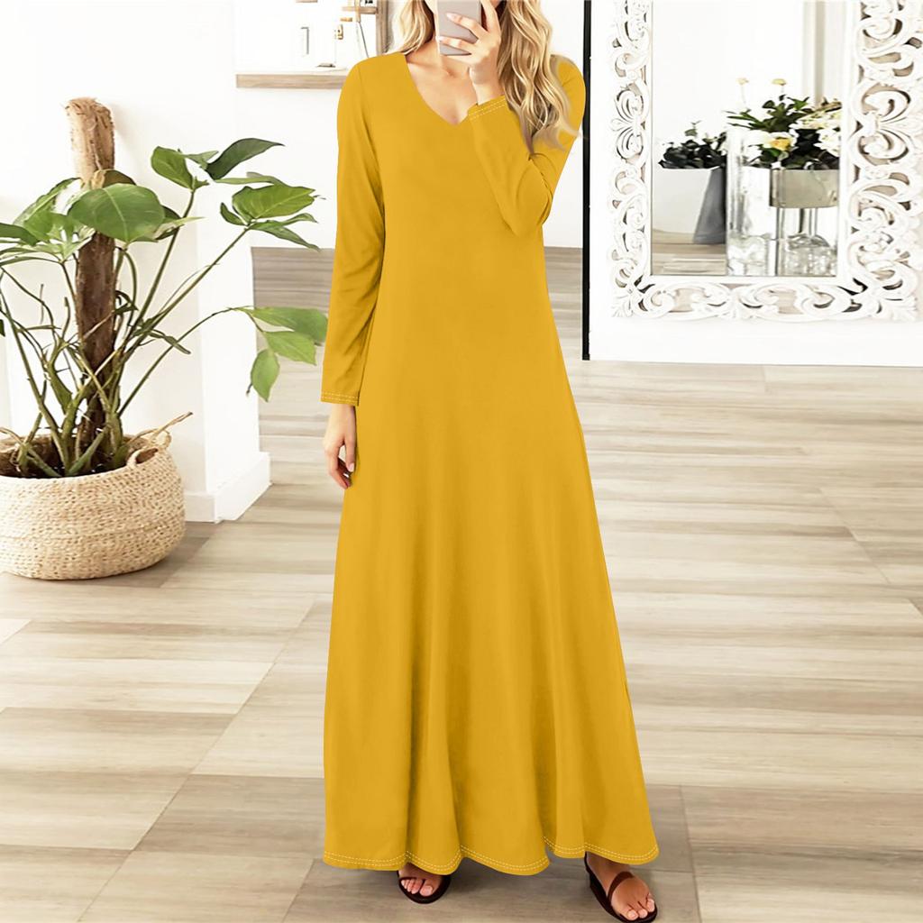 Женские повседневные модные длинные платья с длинным рукавом, однотонные, винтажные, длинные, осень