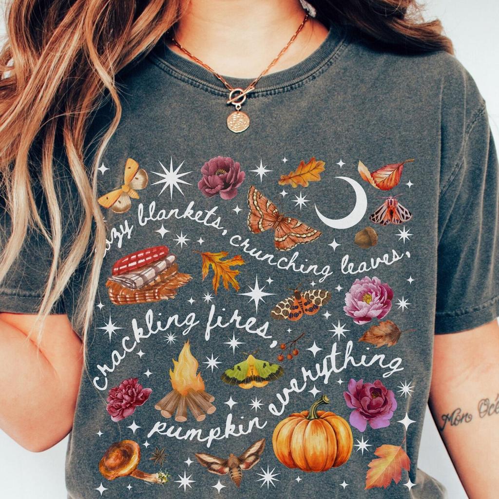 Comfort Colors Fall Shirt and kids tshirt: Witchy Moths, Pumpkin Spice, Nature Lover