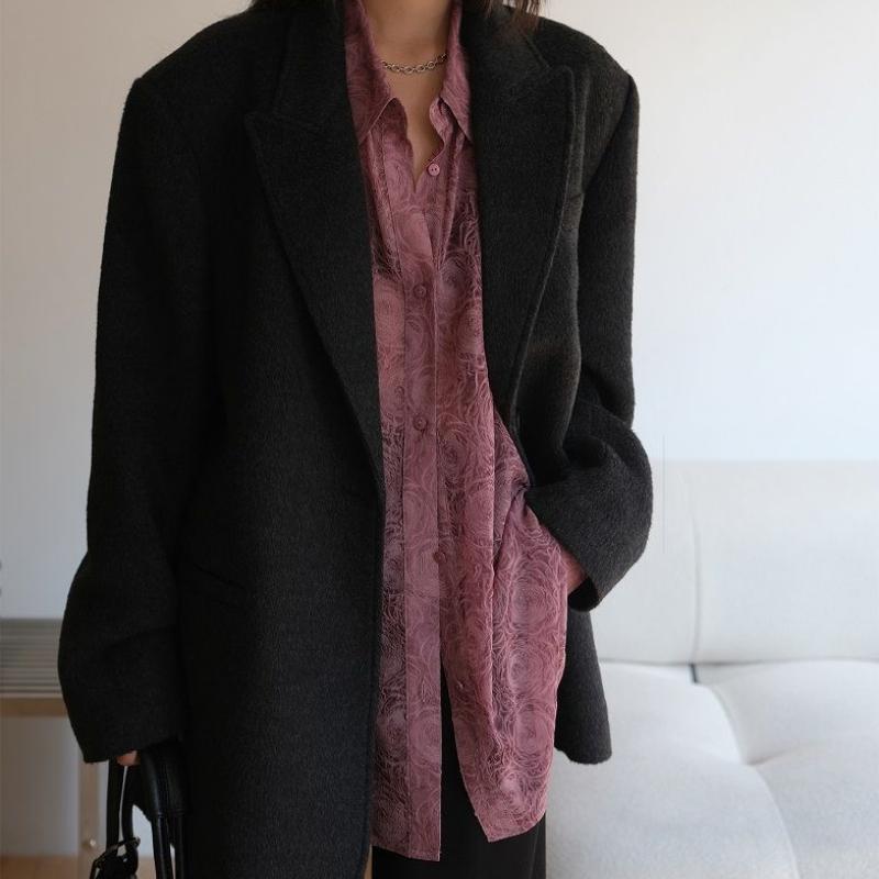 HOUZHOU Рубашка с принтом, женская цветочная весна, черные элегантные и шикарные винтажные свободные топы большого размера с длинными рукавами