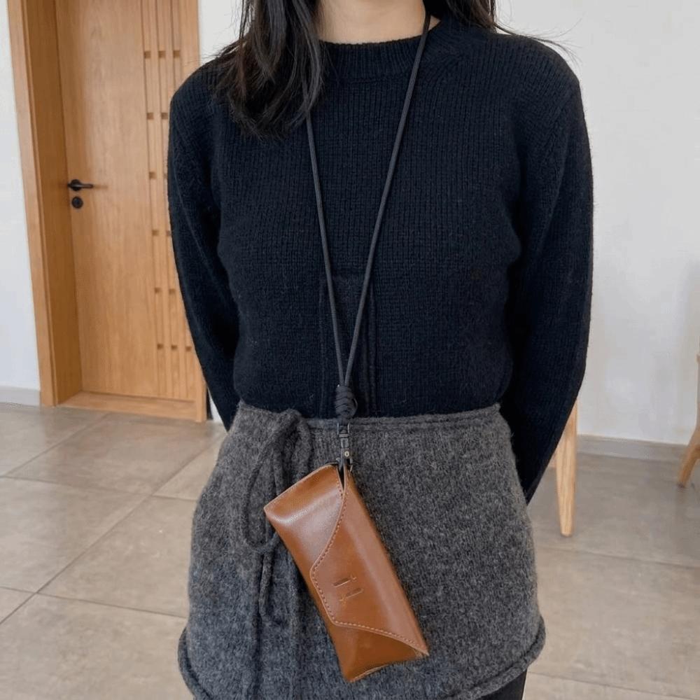 Hanging Neck PU Leather Glasses Bag Solid Color Sunglasses Eyeglass Bag Glasses Storage Bag Female
