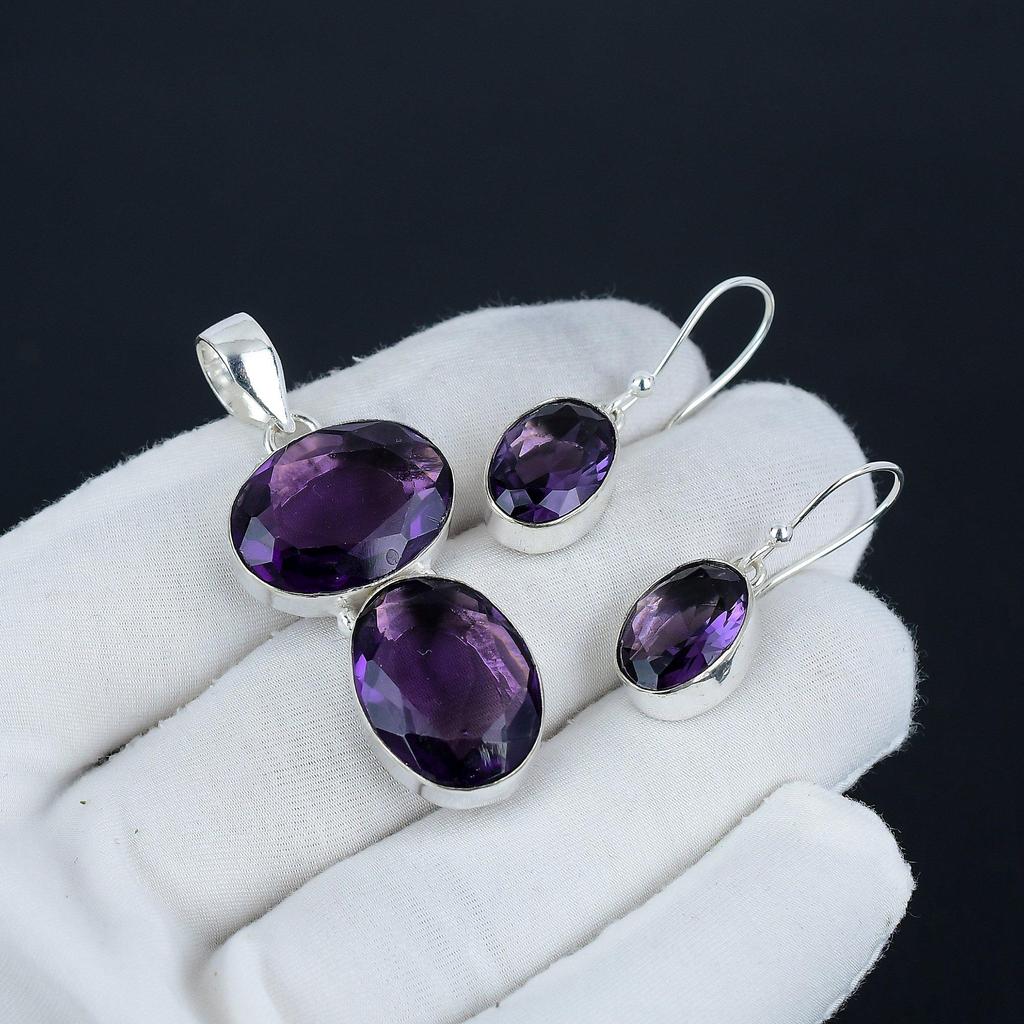 Комплект подвесок из аметиста, драгоценный камень розовый кварц, серьги, кулон, набор из стерлингового серебра 925 пробы, для женщин, подарок на День благодарения