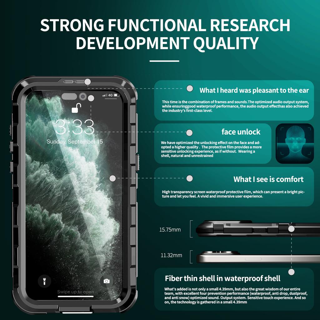 SHELLBOX M Series for iPhone 15 Pro Waterproof Case Compatible with MagSafe Aluminum Alloy IP68 Diving Case