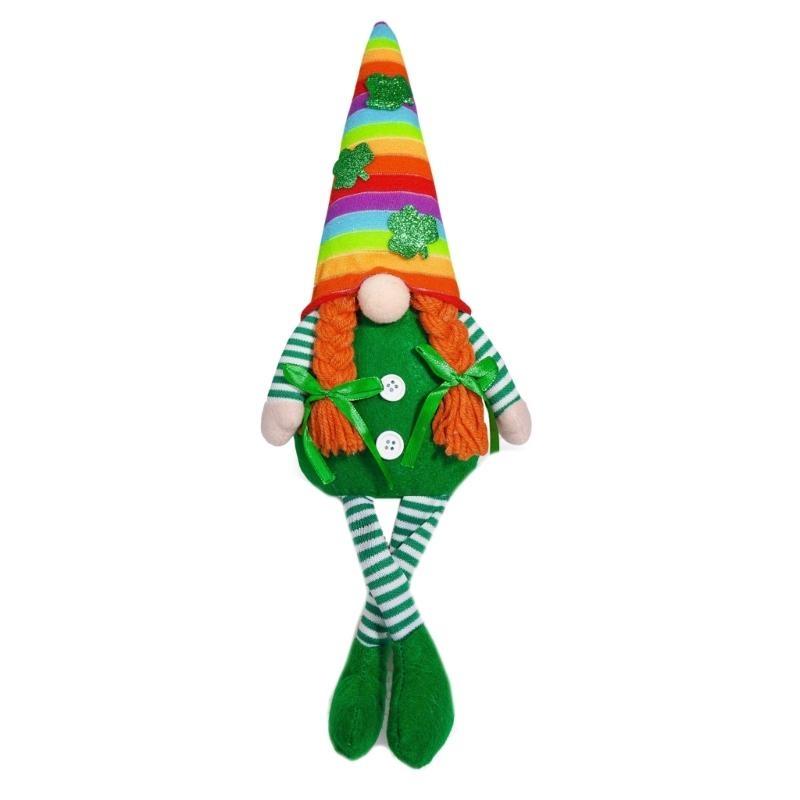 652F Patricks Day Long Leg Gnomes Plush Dolls Figurine for Festival Table Decors Leprechaun Swedish Elf Stuffed Figure Toy