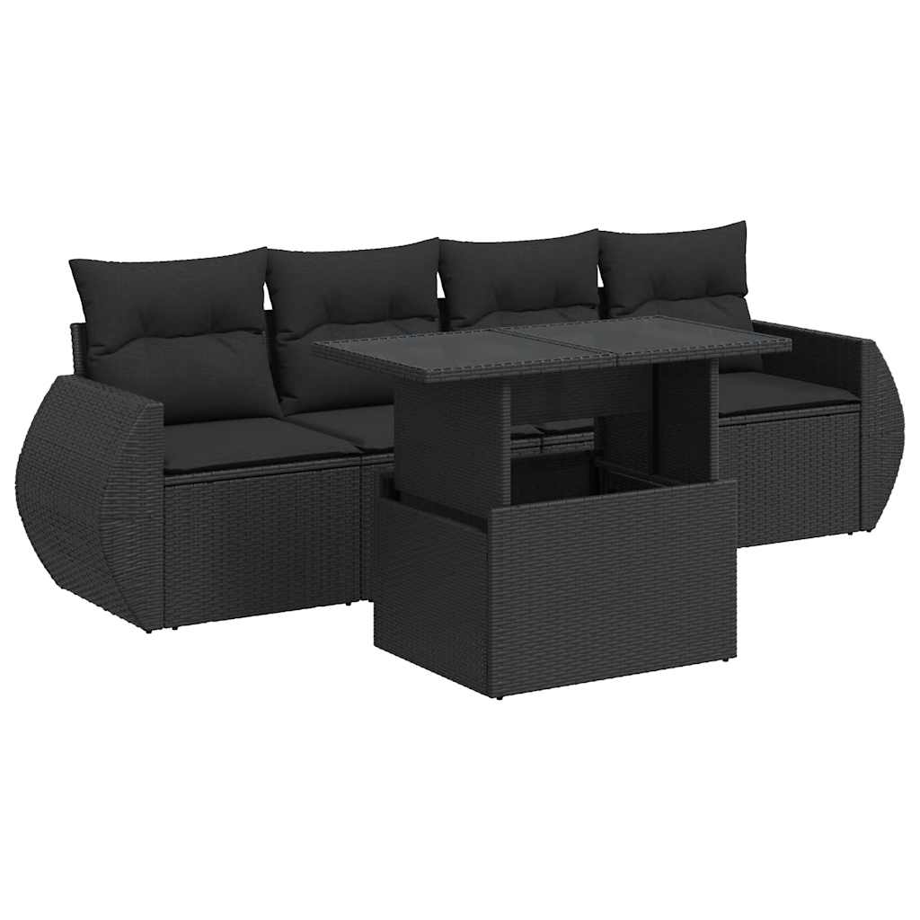 Vidaxl 5-Cz. Садовый комплект для отдыха, подушки, черный ротанг ПЭ