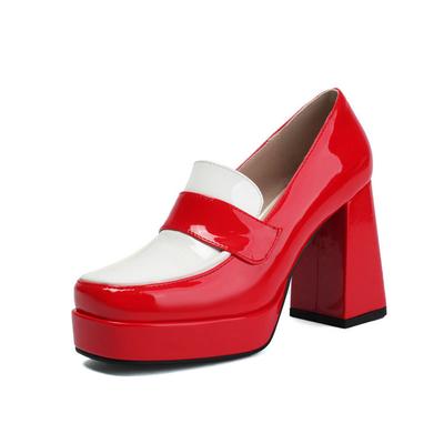 Пользовательские туфли на толстом каблуке, повседневные женские туфли, туфли-лодочки на платформе с квадратным носком, туфли на высоком каблуке 9,5 см, женские туфли с цветным блочным дизайном WSH5252