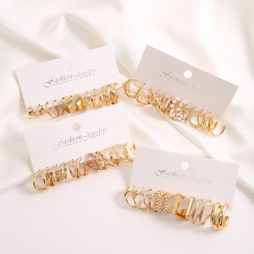 Подарочный набор из 24 пар модных ювелирных украшений, креативный простой геометрический комплект серег-колец с искусственным жемчугом, минималистичные серьги-гвоздики и серьги-кольца